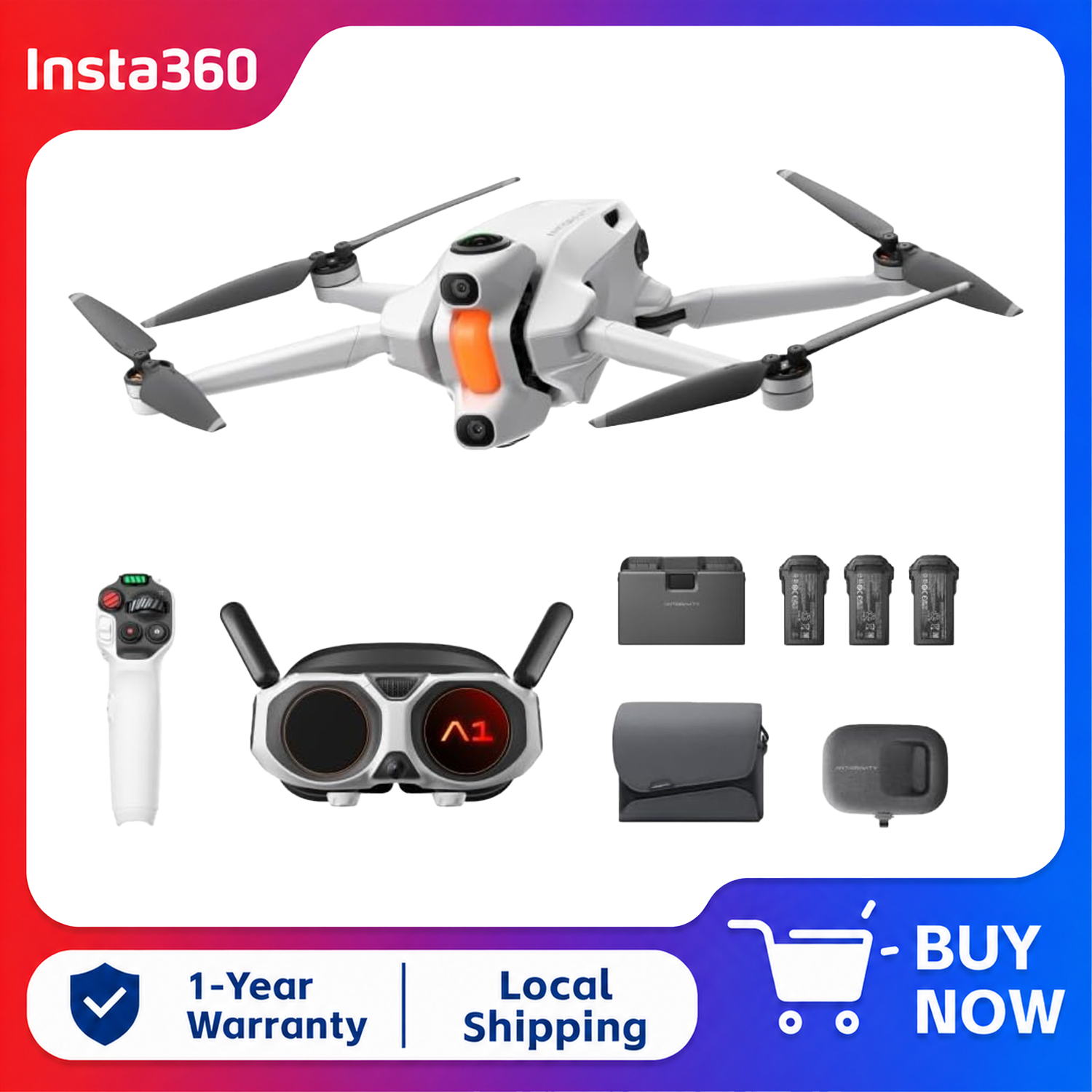 Drone Gimbal For Insta360 - ชุด Insta360 Antigravity A1 Explorer (แบตเตอรี่